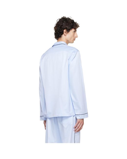 Tekla Blue Sateen Long-Sleeved Pyjama Shirt for men