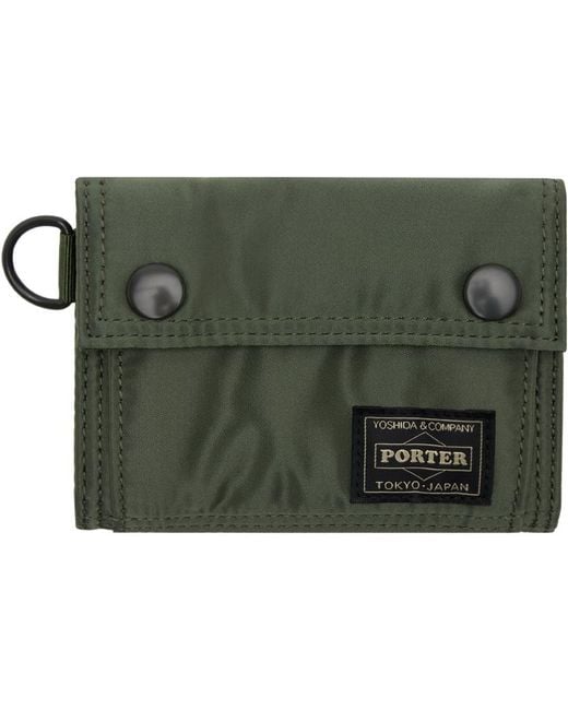 Porter-Yoshida and Co Green Nylon Taffeta Tanker Trifold Wallet for men