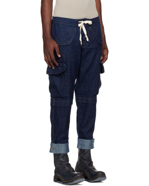 Greg Lauren Blue Cargo Jeans for men