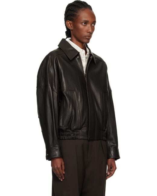 Nour Hammour Black Dalma Relaxed Leather Jacket