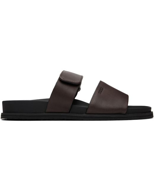 Boss Black Leather Slides for men