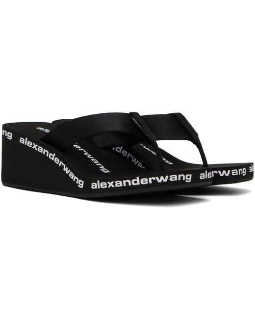 Sandales à talon compensé noires en nylon à logos Alexander Wang en coloris Black