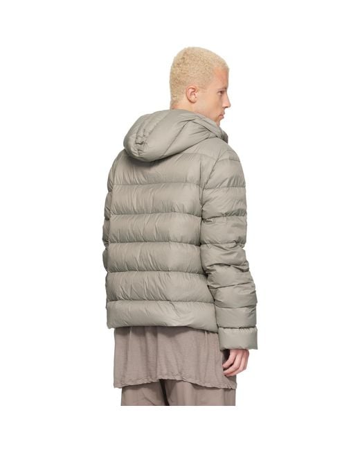 Rick Owens Gray Khaki Tower Light Nylon Duvet Down Jacket for men