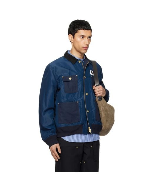 Sacai Carhartt Wip Edition Nylon Twill & Duck Jacket in Blue for