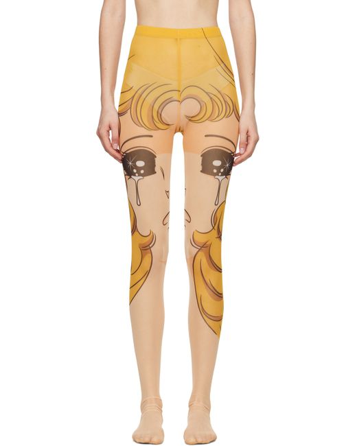 Pushbutton Yellow Crying Girl Mesh Leggings