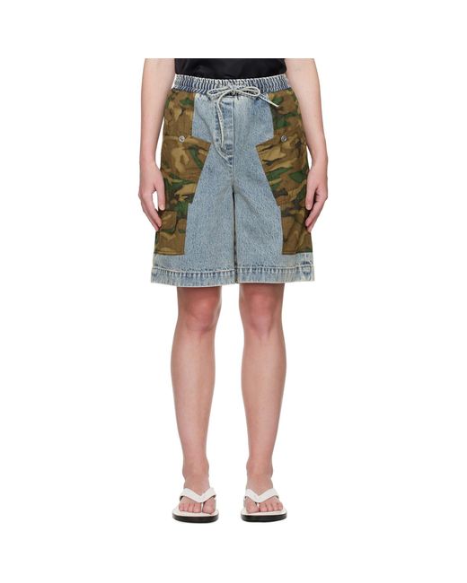 3.1 Phillip Lim Blue Patchwork Camo Basketball Denim Cargo Shorts