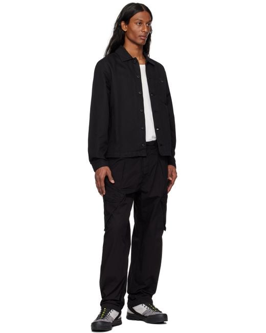 C P Company Black Cotton Gabardine Loose Cargo Pants for men