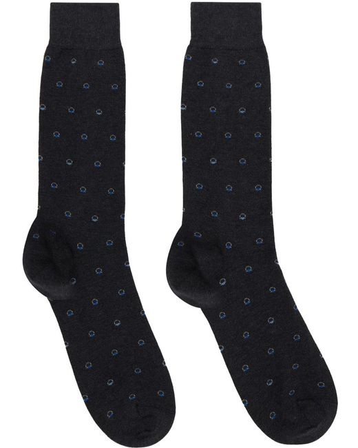 Ferragamo Black Gray Medium Gancini Jacquard Socks for men