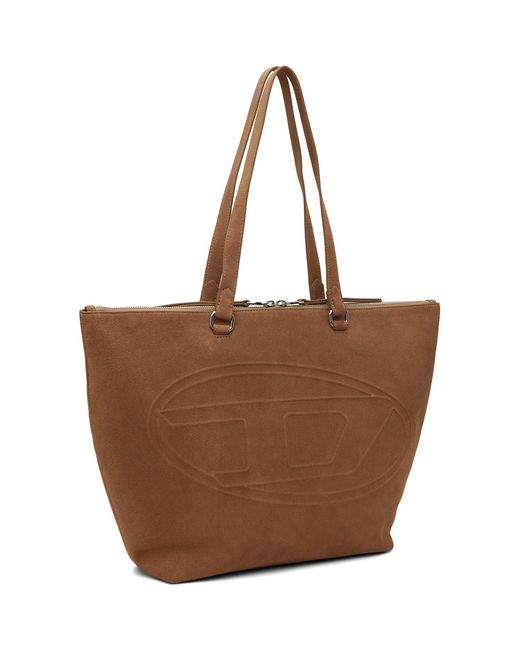 DIESEL Brown 1Dr Dome Oval D Logo Suede Tote