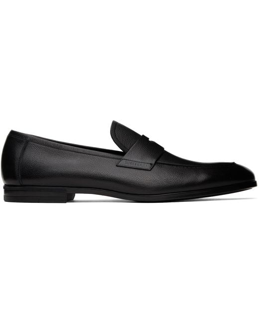 Tom Ford Black Supple Grain Leather Sean Penny Loafers for men