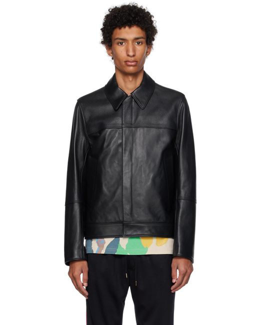 Paul Smith Black Slim-fit Leather Jacket for men