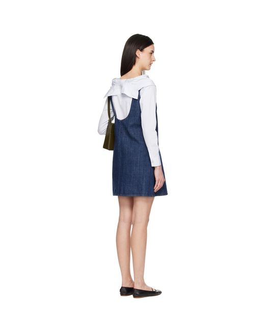 AMI Blue Cotton Short Strapped Denim Minidress
