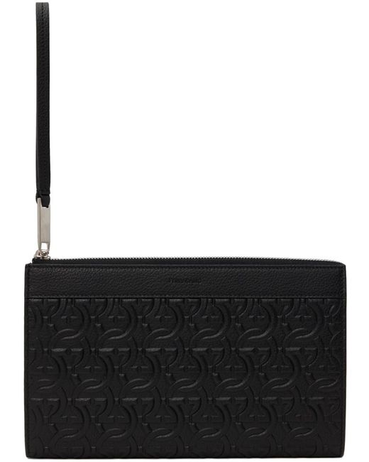 Ferragamo Black Travel Embossed Pouch for men