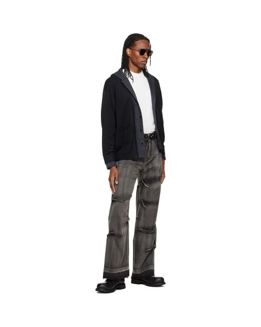 we11done Black Hooded Shirt-Layered Cardigan for men