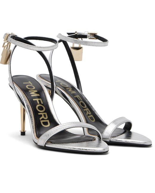 Tom Ford Black Nappa Padlock Pointy Naked Heeled Sandals