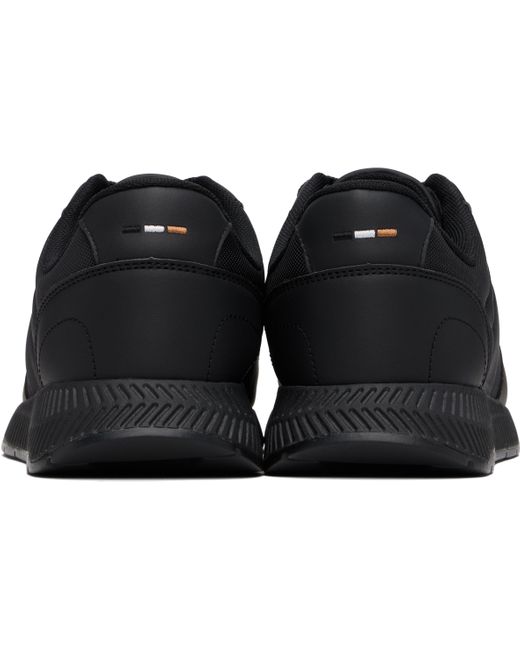 メンズ Boss ブラック フェイクレザー＆メッシュ スニーカー Black