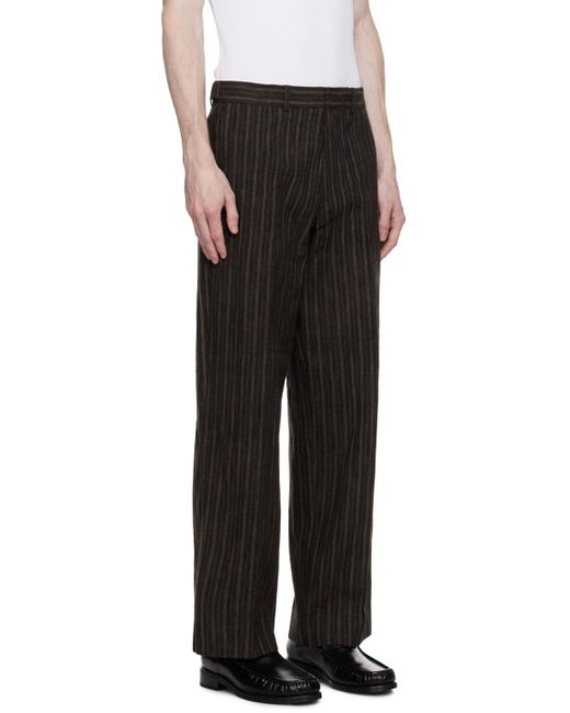 Rohe Black Rustic Pinstripe Trousers for men