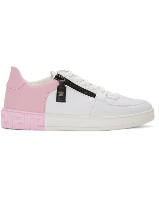 Versace White And Pink Greek Sneakers