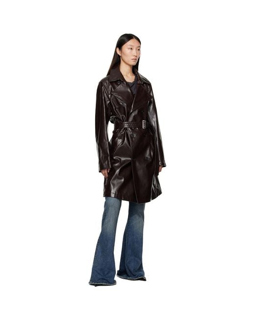 MM6 by Maison Margiela Black Burgundy Rain Faux-Leather Trench Coat