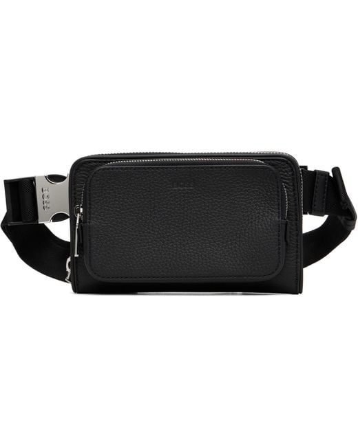 Boss Black Grained Leather Messenger Bag for men