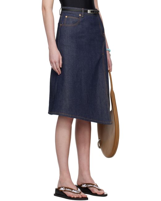 Tory Burch Blue High Slit Denim Midi Skirt