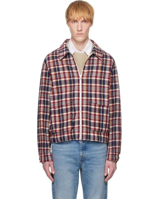 Drake's Red Waxed Madras Tennis Jacket for men