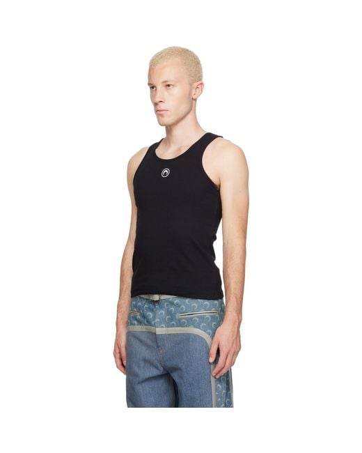 MARINE SERRE Black Moon Logo Ribbed Jersey Tank Top for men
