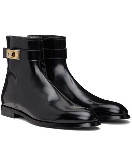 Dolce & Gabbana Black Giotto Brushed Leather Ankle Boots for men