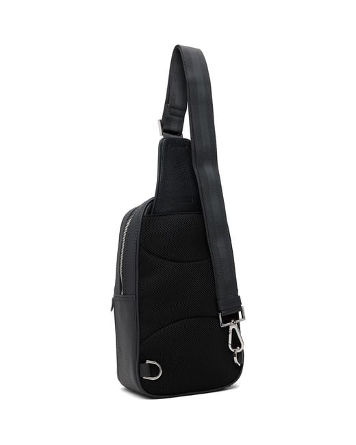 Boss Black Leather Logo-Emed Sling Bag for men