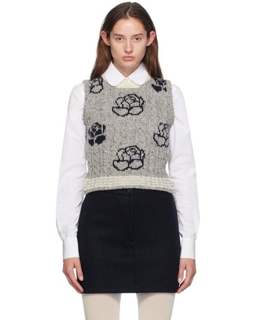 Thom Browne Black Donegal Cable Check & Rose Vest