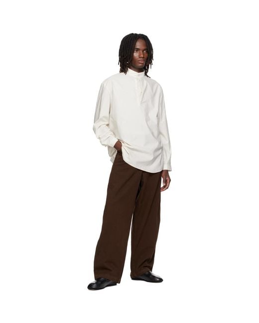 Lemaire White Off- Sailor Washed Cotton Silk Blend Shirt for men