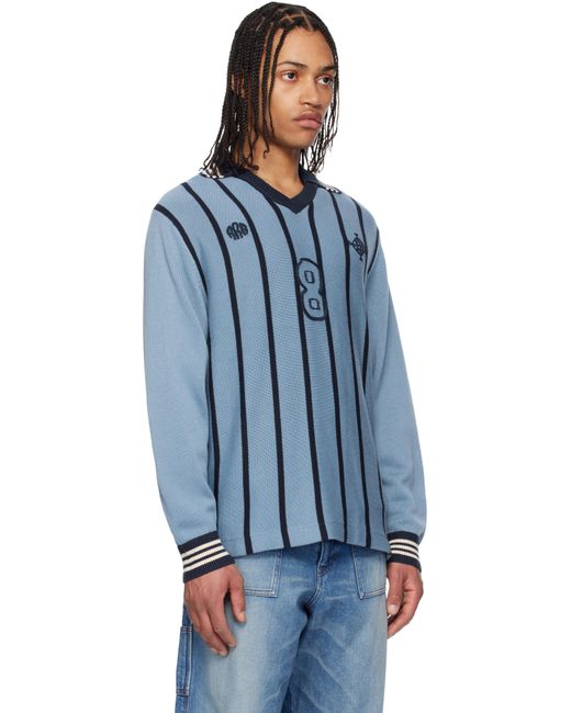 メンズ rice nine ten ブルー Soccer ジャージ 長袖 ニットポロシャツ Blue