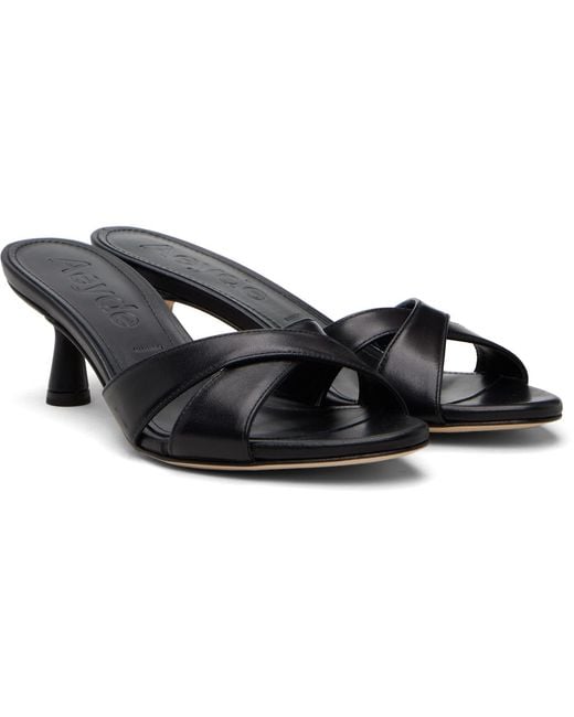 Aeyde Black Vero Leather Mule Heeled Sandals