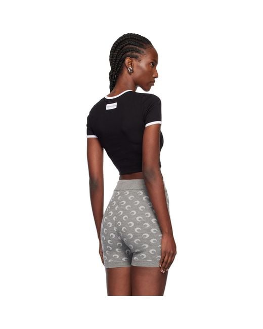 MARINE SERRE Black Moon Logo Ribbed Jersey Cropped T-Shirt