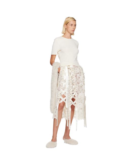 Simone Rocha White Off- Cropped Pointelle T-Shirt