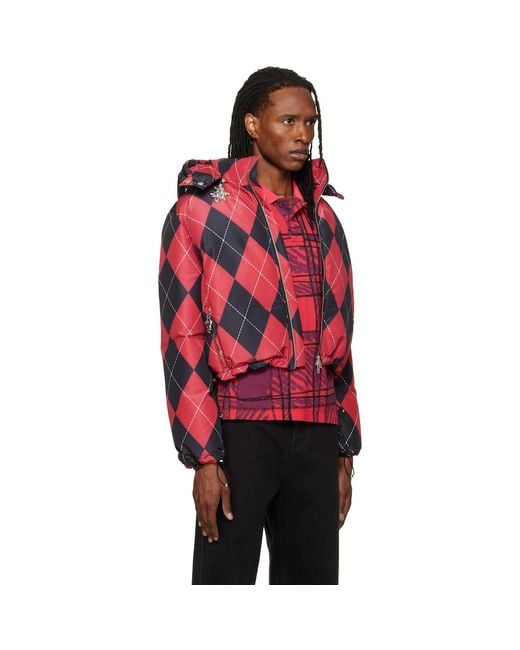 Chopova Lowena Red Argyle Puffer Jacket for men
