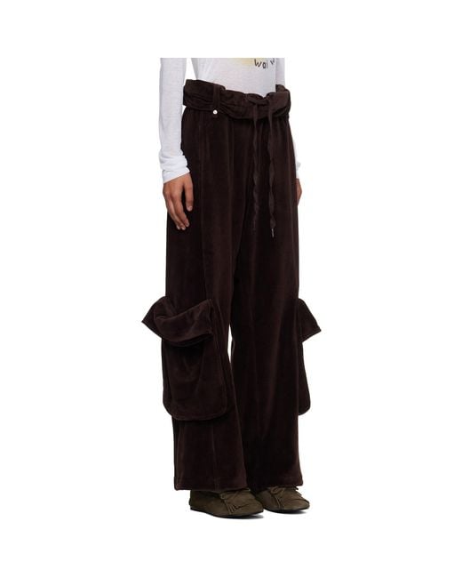 OPEN YY Black Rolled Waist Velour Cargo Pants