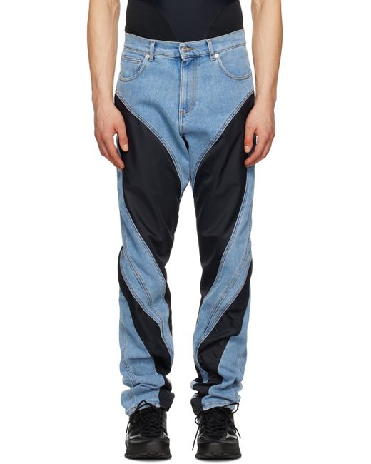 Mugler Blue Paneled Spiral Jeans for men