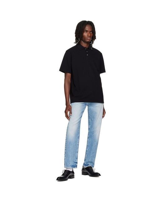 Versace Black Piquet Crystal Embroidered Knitted Collar Polo for men
