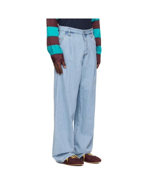 Dries Van Noten Blue Pleated Jeans for men