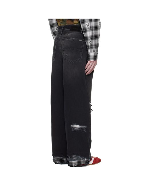 Amiri Black Flannel Repair Baggy Jeans for men