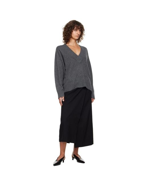 Loulou de Saison Black Sage Lds V Neck Cashmere Sweater
