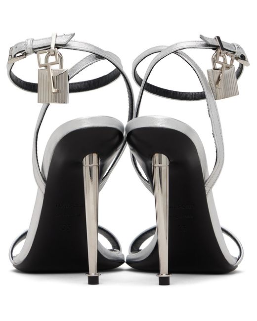 Tom Ford Metallic Nappa Padlock Pointy Naked Heeled Sandals