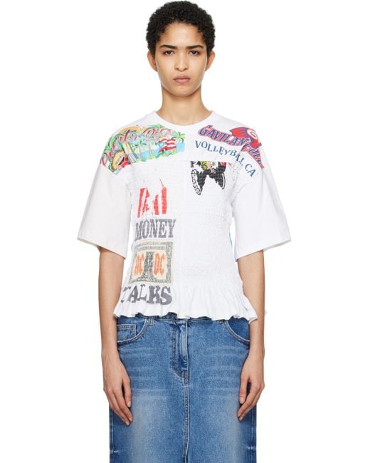Marine Serre ホワイト アップサイクル シャーリング フィット Tシャツ 