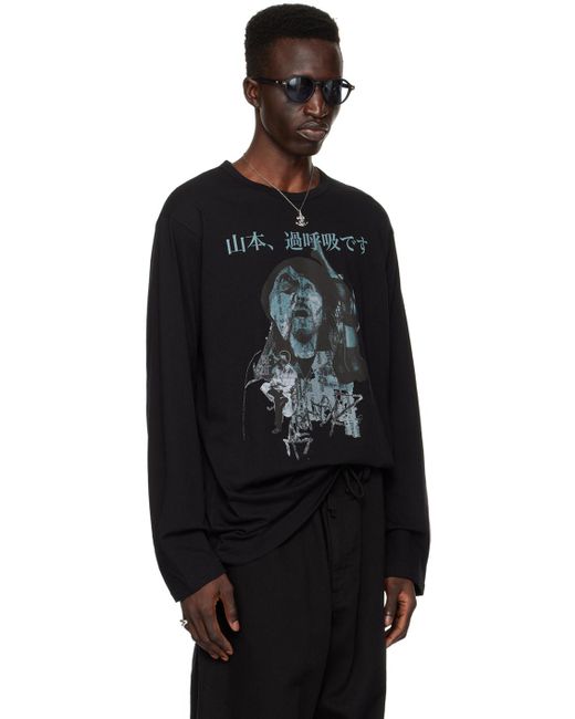 T-shirt à manches longues noir à image et texte imprimés Yohji Yamamoto pour homme en coloris Black