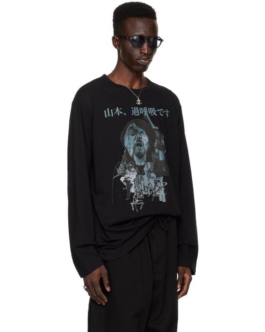 Yohji Yamamoto Black Print Long Sleeve T-shirt for men