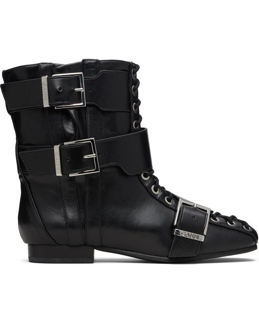 Ganni Black Eyelets Lace Up Boots