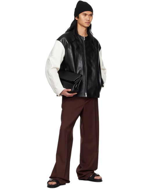 Jil Sander Black & White Zip Leather Biker Jacket for men
