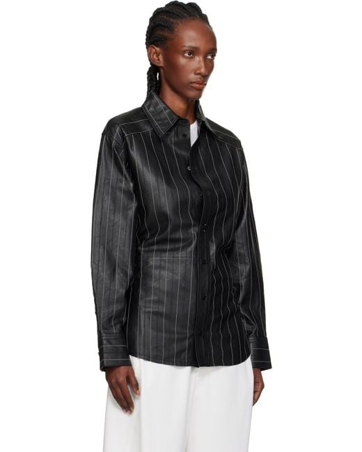 Victoria Beckham Black Tab Detail Leather Shirt