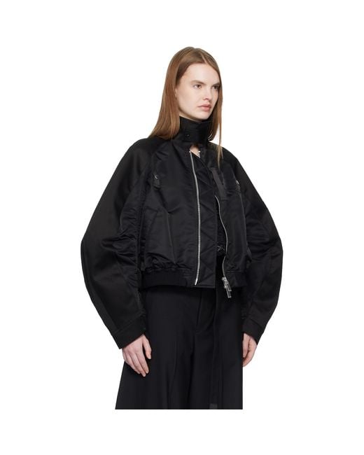 Sacai Black Cotton Chino & Nylon Twill Bomber Jacket
